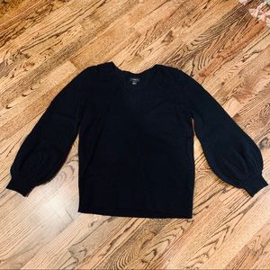 Ann Taylor Black V-Neck Puffy Sleeve Sweater